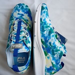 Fila Blue and Green Sneakers Vibrant Tie-Dye Design